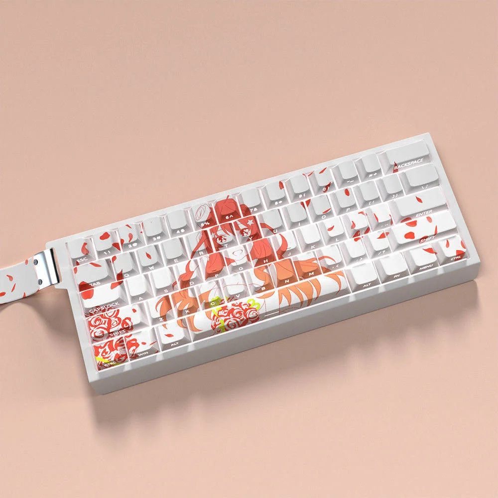 Angle view of the Itsuki Nakano keycap set highlighting the Cherry profile.
