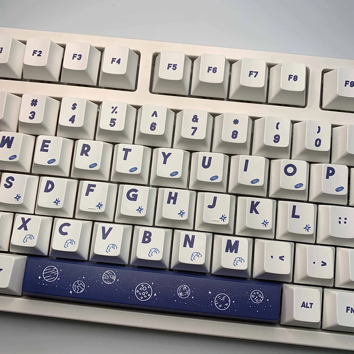 Ergonomic Cherry profile of the NASA Astronaut keycap set, side view.
