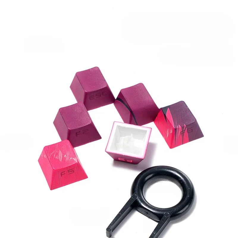 Side profile of Cherry profile Zero Two keycaps, highlighting their ergonomic shape and textured feel.