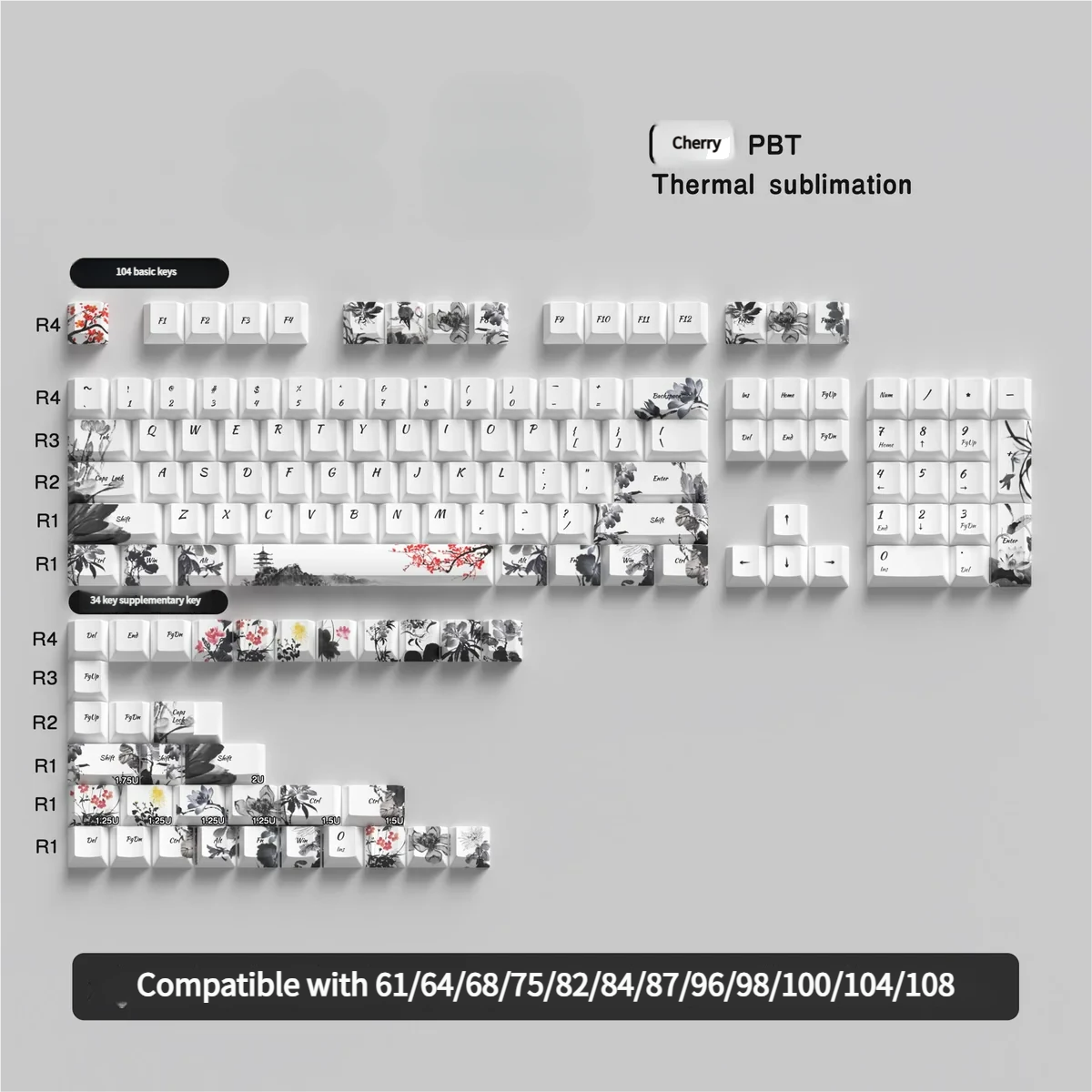 Angle view of Chinese Ink Wash Cherry Exquisite Chinese Ink showing sculpt and color layering