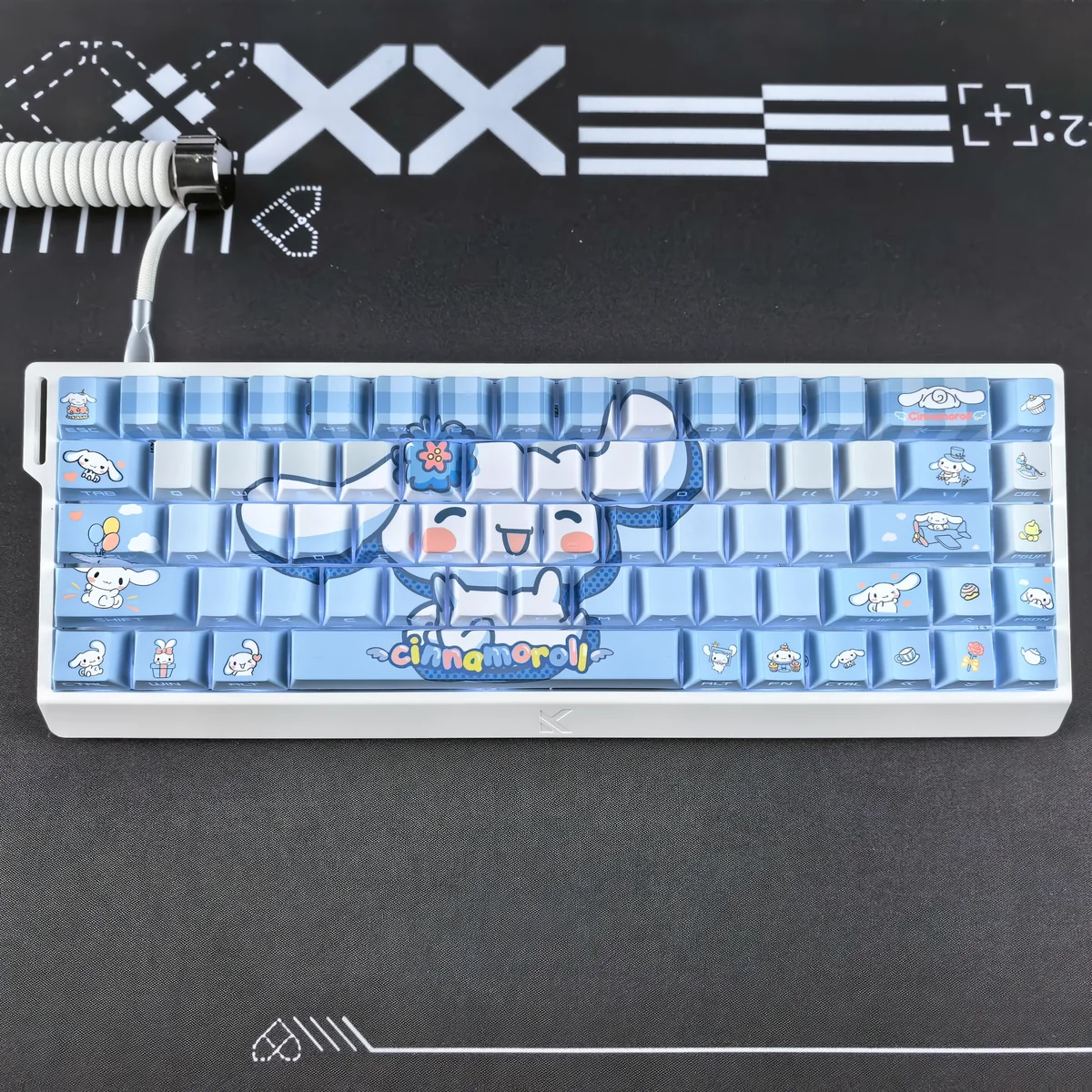 Cinnamoroll character detail on a keycap with soft backlight