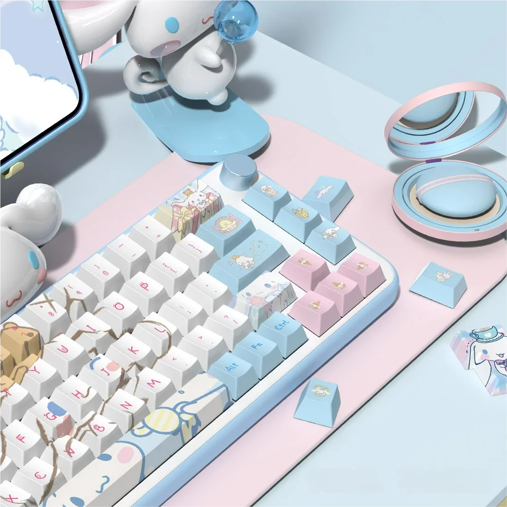Top-down view of the complete Cinnamoroll keycap set layout