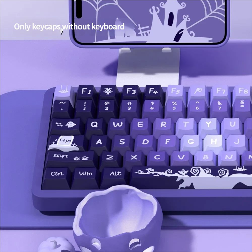 Close-up of Crying Monster PBT dye-sublimated keycaps with intricate artwork