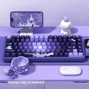 Crying Monster Keycap Set featuring purple gradient design on a mechanical keyboard