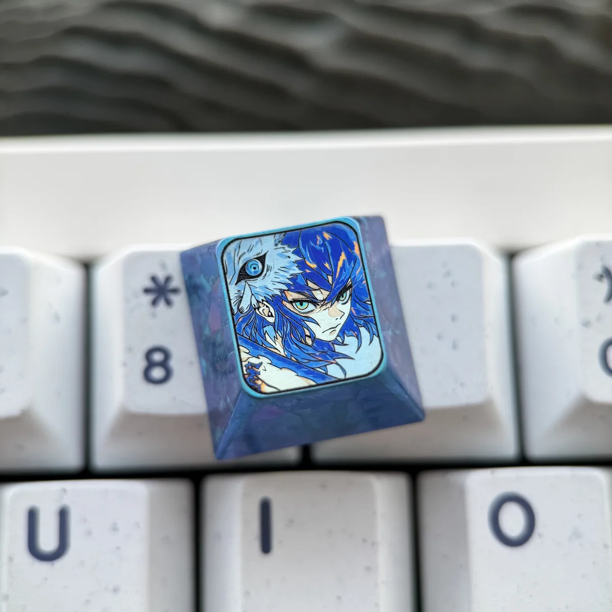 Demon Slayer Inosuke Hashibira titanium keycap with keyboard setup