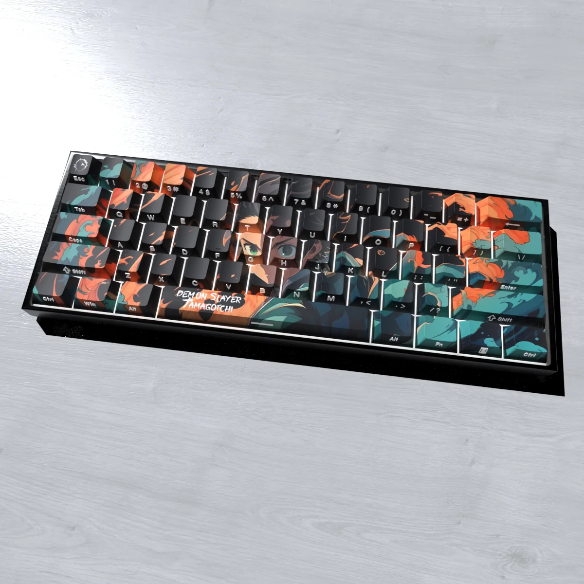 Side profile of Demon Slayer Premium Tanjiro Tanjiro showing keycap set shape and fit
