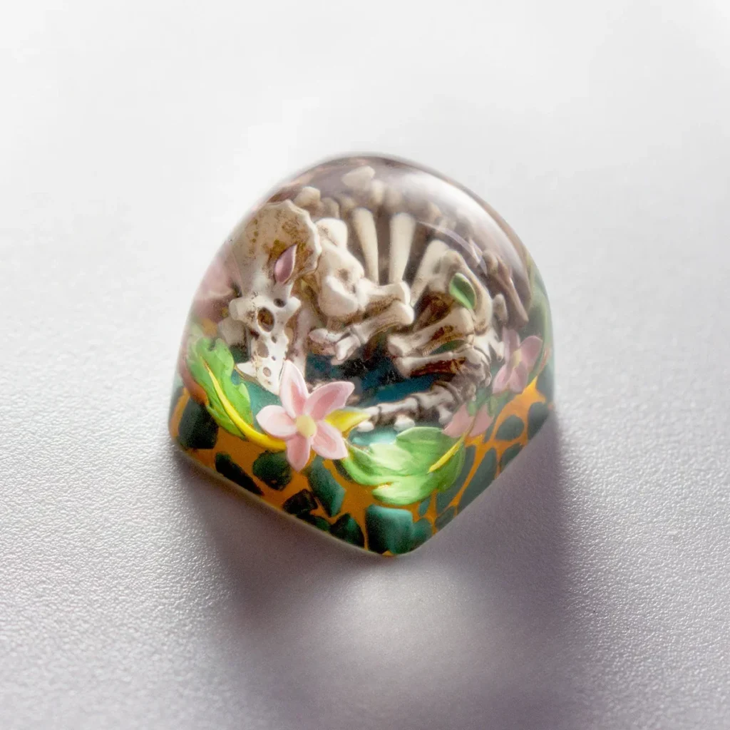 Dinosaur skull keycap, resin art, custom keyboard accessory