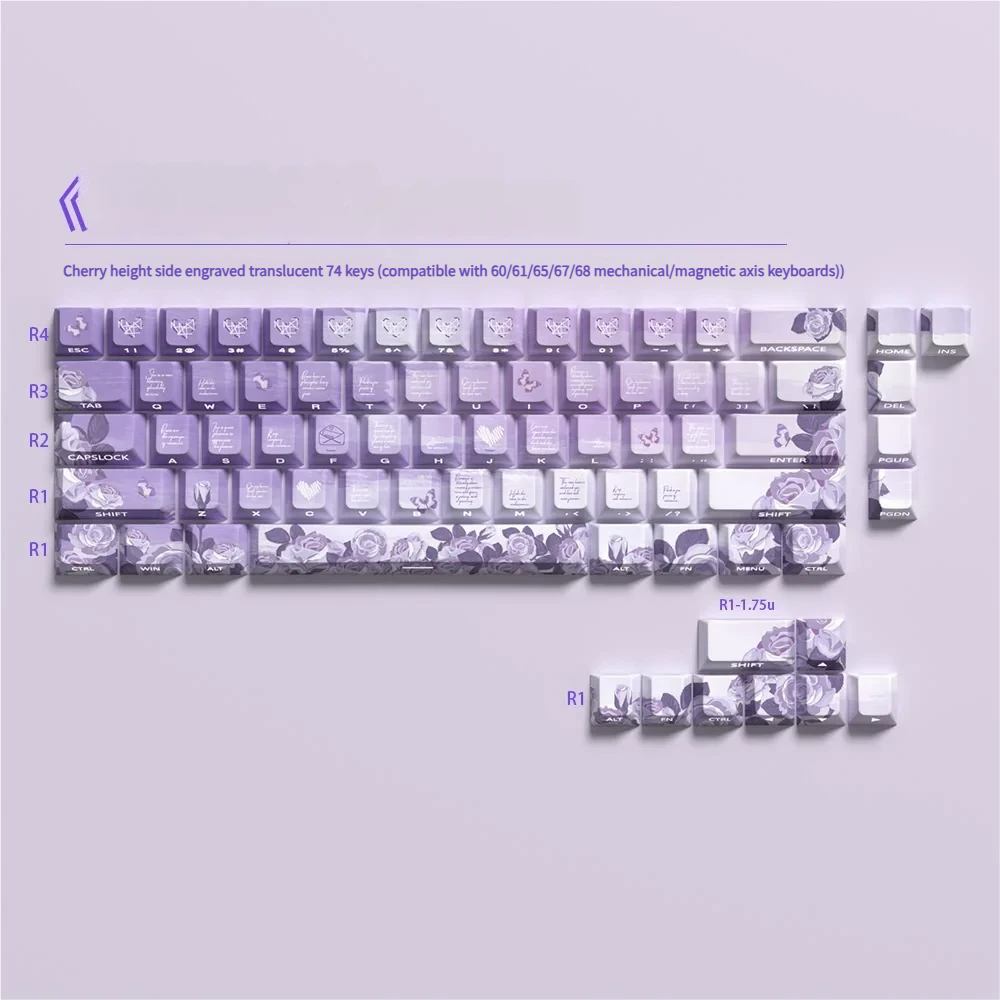 Detailed view 8 of Elegance Purple Rose Cherry Unique PBT side-lit artisan keycap