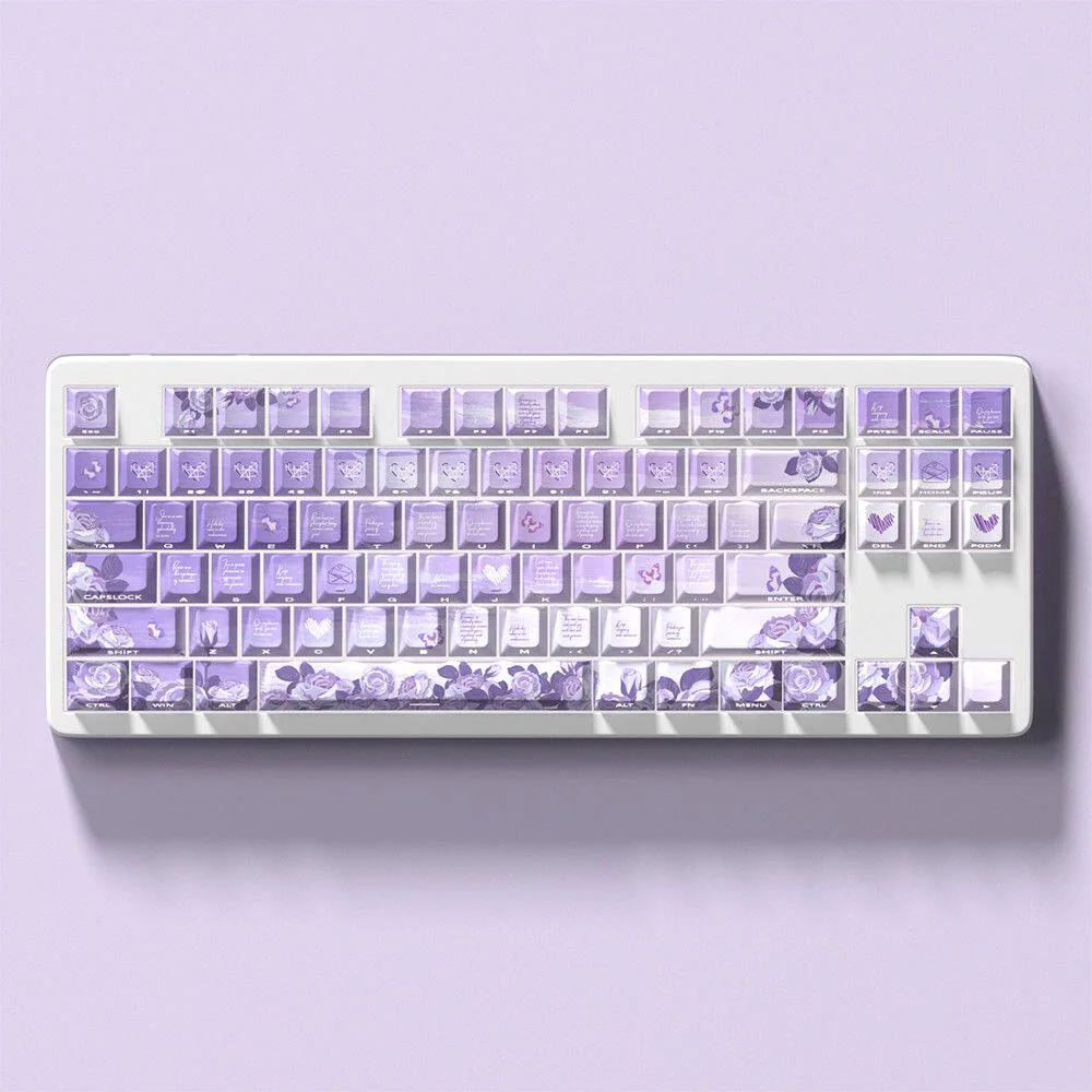 Elegance Purple Rose Cherry Unique PBT side-lit installed on a mechanical keyboard setup