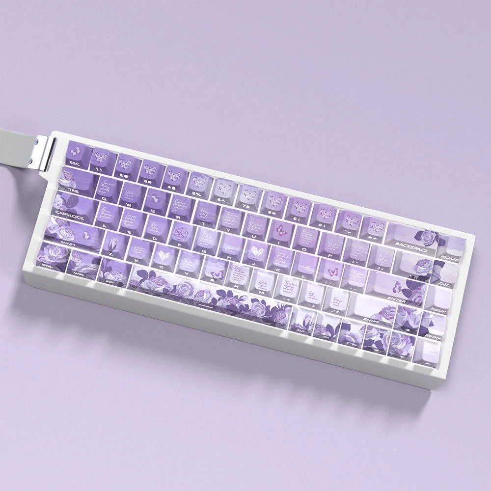 Side profile of Elegance Purple Rose Cherry Unique PBT side-lit showing keycap shape and fit