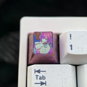 Elysia Honkai Impact 3rd titanium ESC keycap mounted on a mechanical keyboard, showcasing its elegant design.