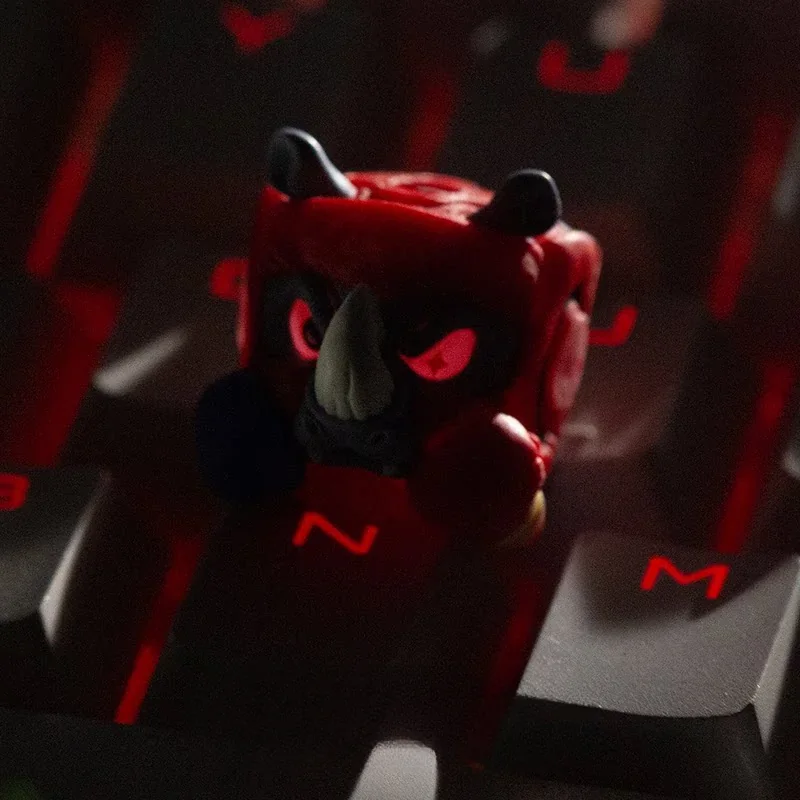 Close-up of Fierce Boxer Rhino Keycap Unique Handcrafted highlighting handcrafted details and finish