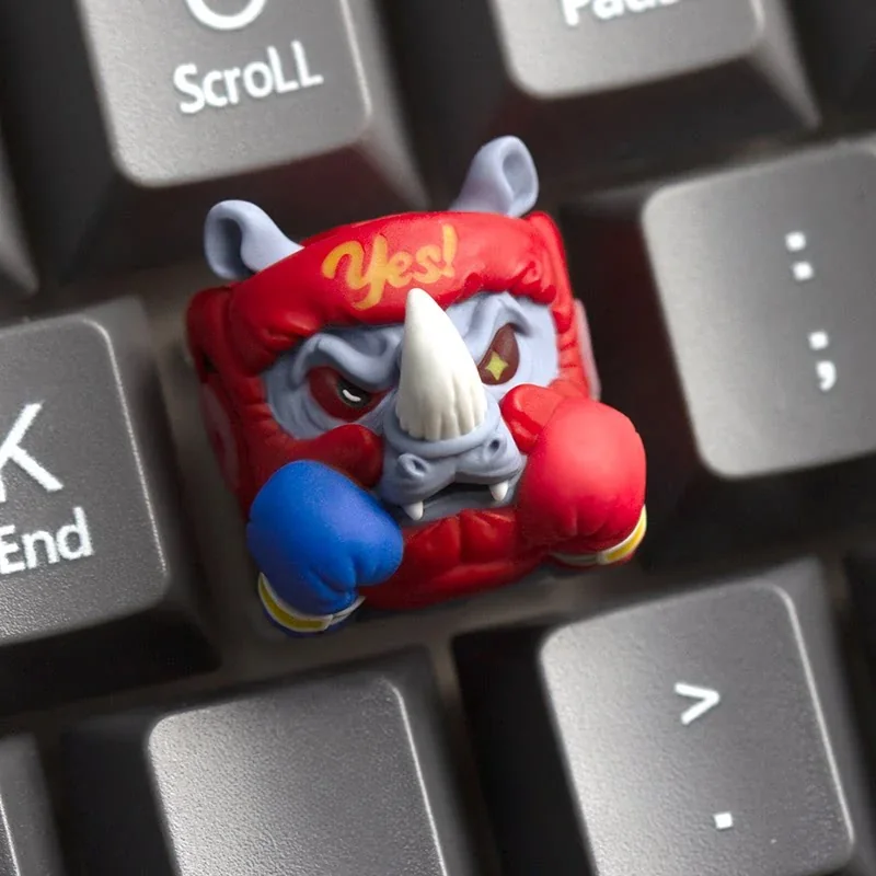Detailed texture view of Fierce Boxer Rhino Keycap Unique Handcrafted artisan design