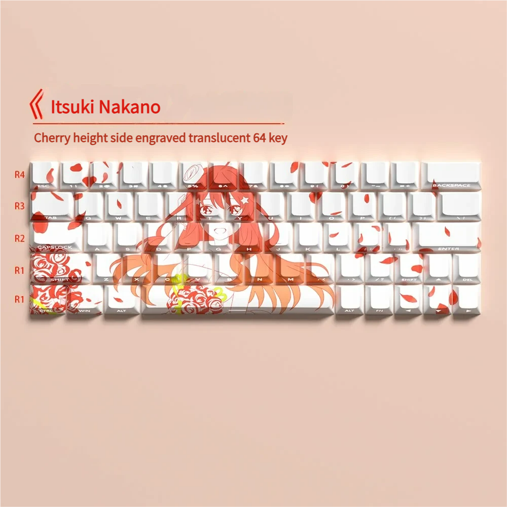 Itsuki Nakano PBT Keycap Set arranged neatly on a surface, showcasing all keys.
