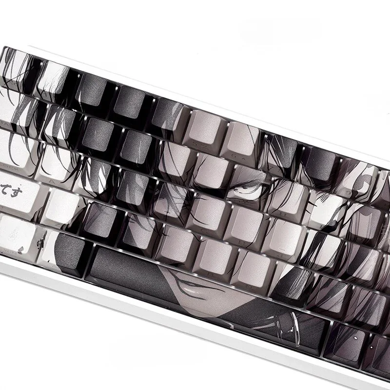 Full layout of Levi Ackerman keycap set in Cherry profile on a keyboard