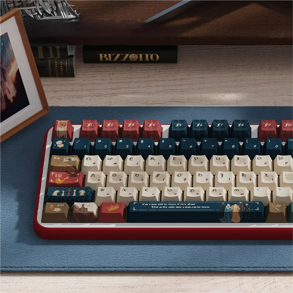 Side profile view of Game of Thrones keycaps showing Cherry profile height