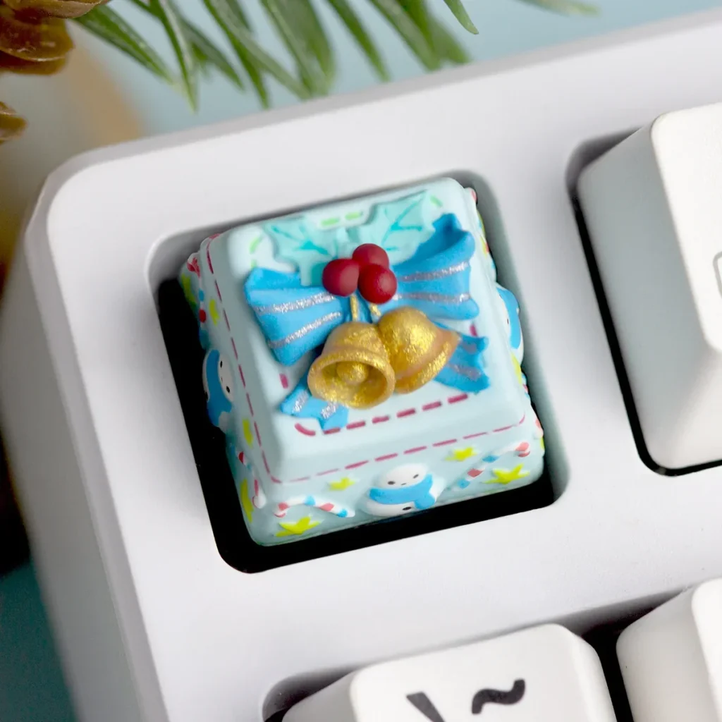Christmas themed keycap showing intricate resin craftsmanship