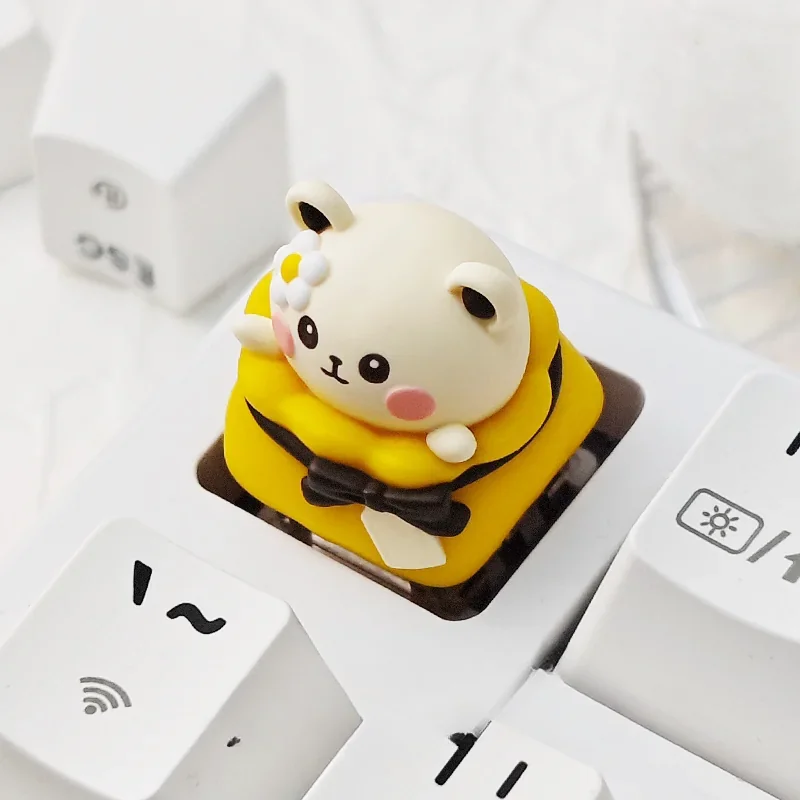 Close-up detail of the resin Candy Mouse keycap showing the adorable mouse character and miniature candy elements