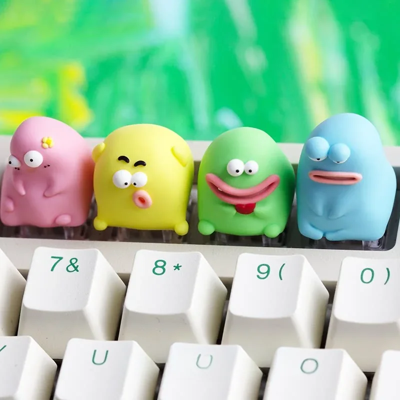 Handcrafted resin Ugly Cute keycap close-up