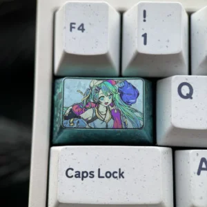 Hatsune Miku titanium artisan keycap on mechanical keyboard