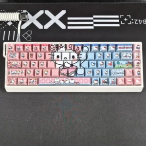 Hello Kitty PBT Translucent Keycap Set on a mechanical keyboard with RGB backlighting