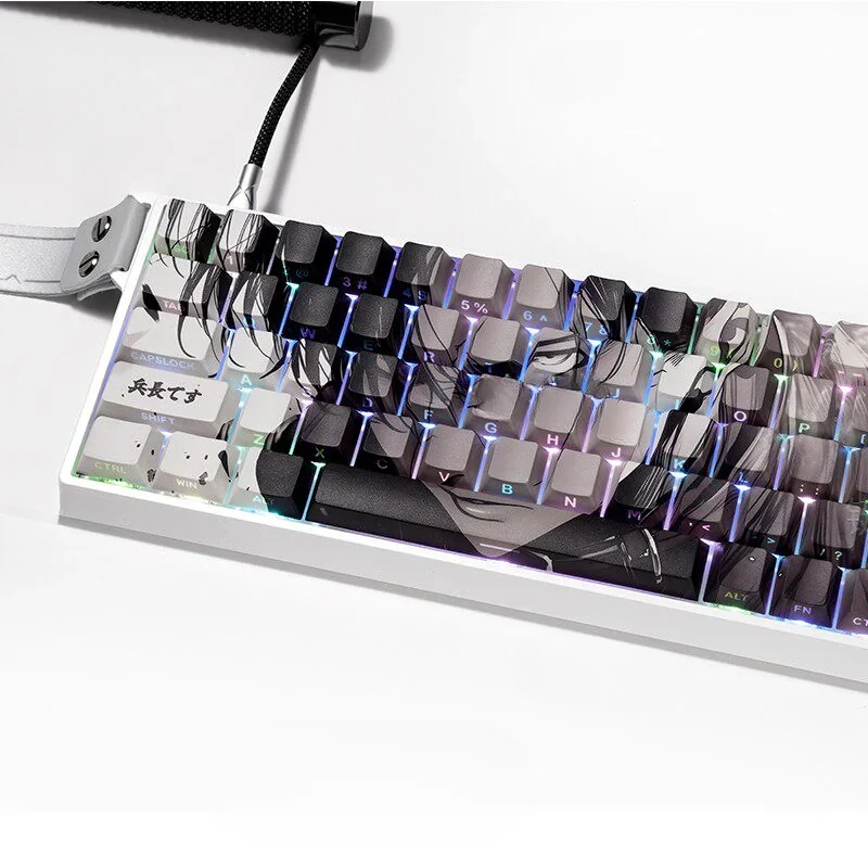 Close-up of Levi Ackerman side-engraved translucent keycap detail