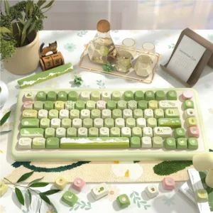 Mountain Stream PBT Dye-sublimated Keycap Set on mechanical keyboard, close up of nature design