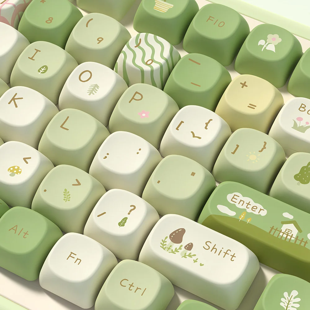 Full set of Mountain Stream keycaps arranged, displaying the complete nature theme