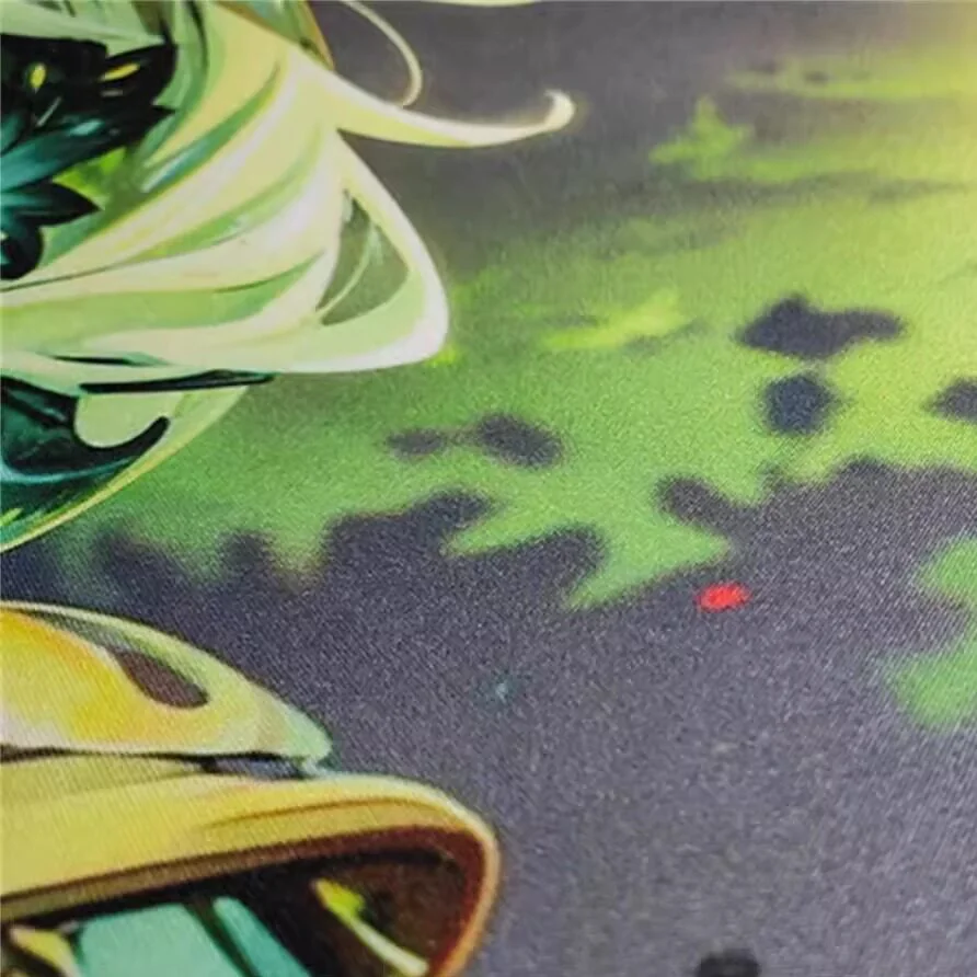 Close-up of vibrant Muerta Maiden Joan art on desk mat