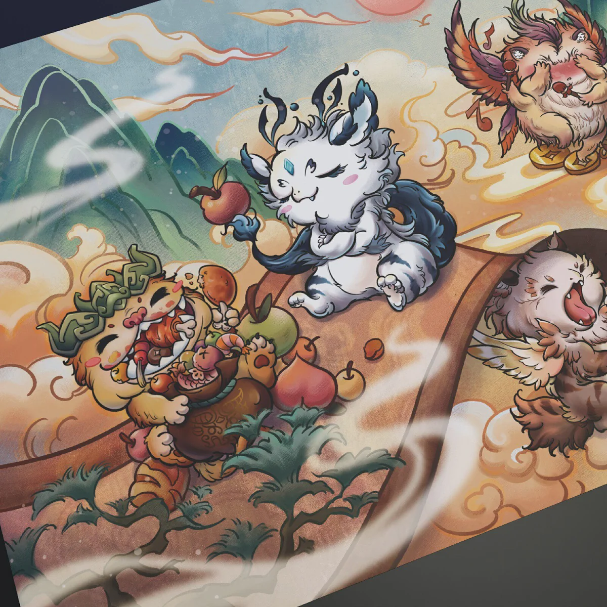 Side profile of Mythical Monster Scroll Desk Exquisite mythical showing keycap shape and fit