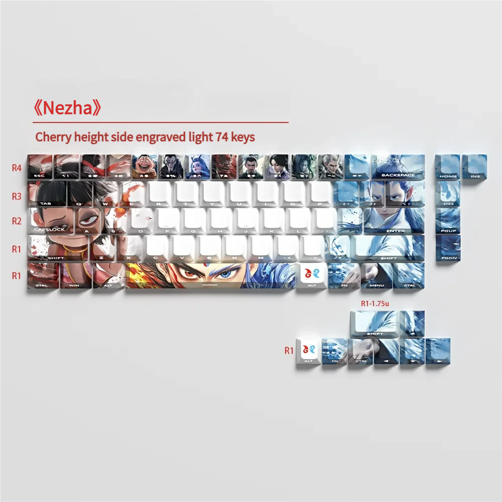 Dynamic action shot of hands typing on the Nezha keycap set, highlighting aesthetic and functionality