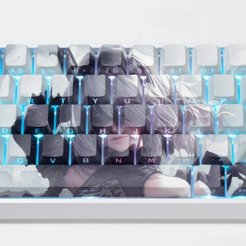 Side profile of NieR Automata YoRHa No Iconic NieR Automata 2B showing keycap set shape and fit