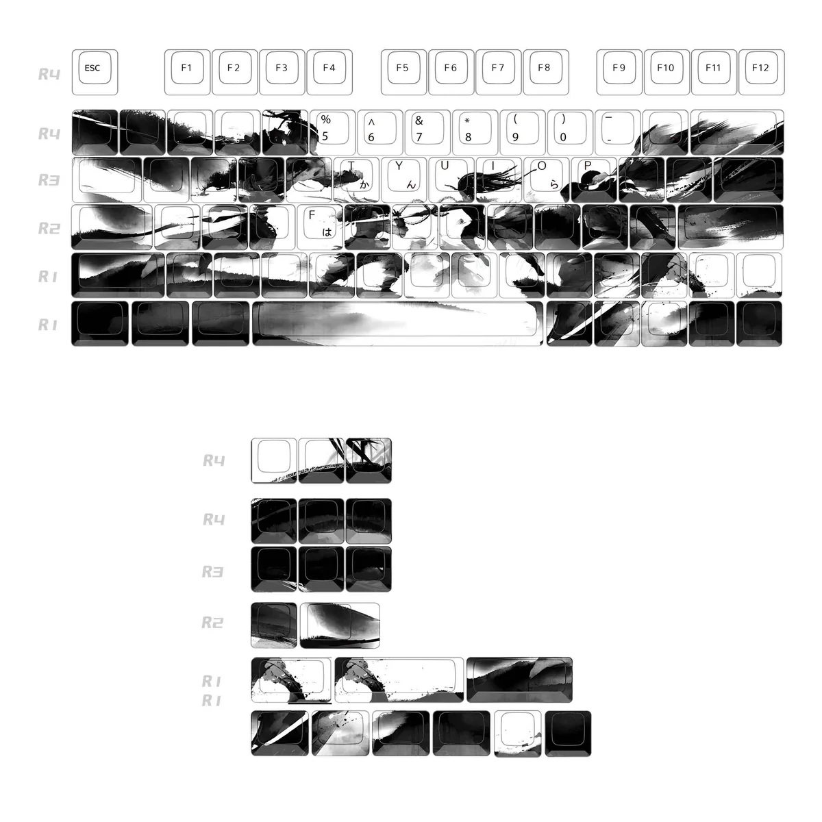 Angle view of Ninjutsu Cherry Keycap Set Unique Ninjutsu PBT showing sculpt and color layering