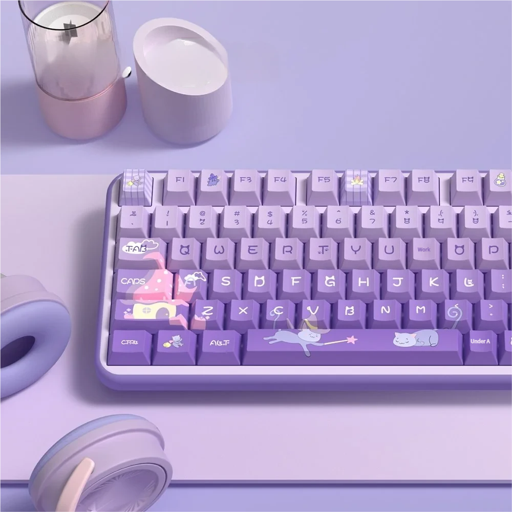 Side view of Meow Castle PBT keycaps, showcasing the comfortable Cherry profile.