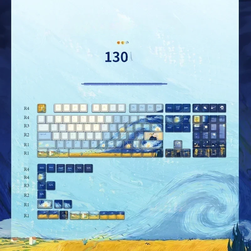 PBT dye-sub Van Gogh art keycap set close-up