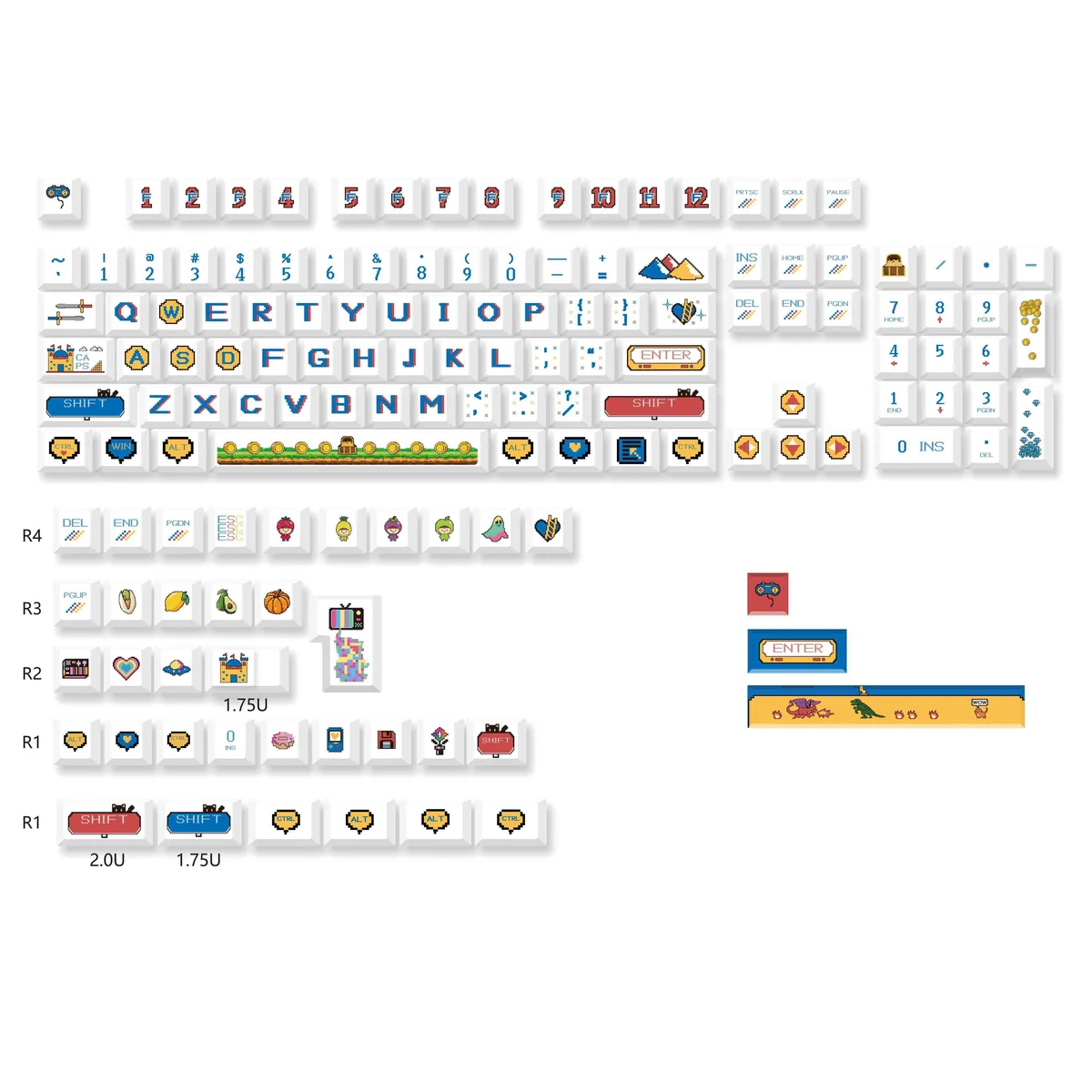Angle view of Pixel Gaming Cherry Keycap Durable PBT showing sculpt and color layering