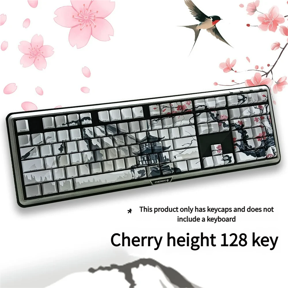 Premium Japanese Sakura Cherry Sakura side-lit hero image featuring Premium Japanese Sakura Keycap Set