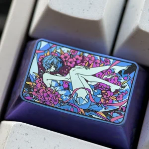 Rei Ayanami Titanium Artisan Keycap on mechanical keyboard