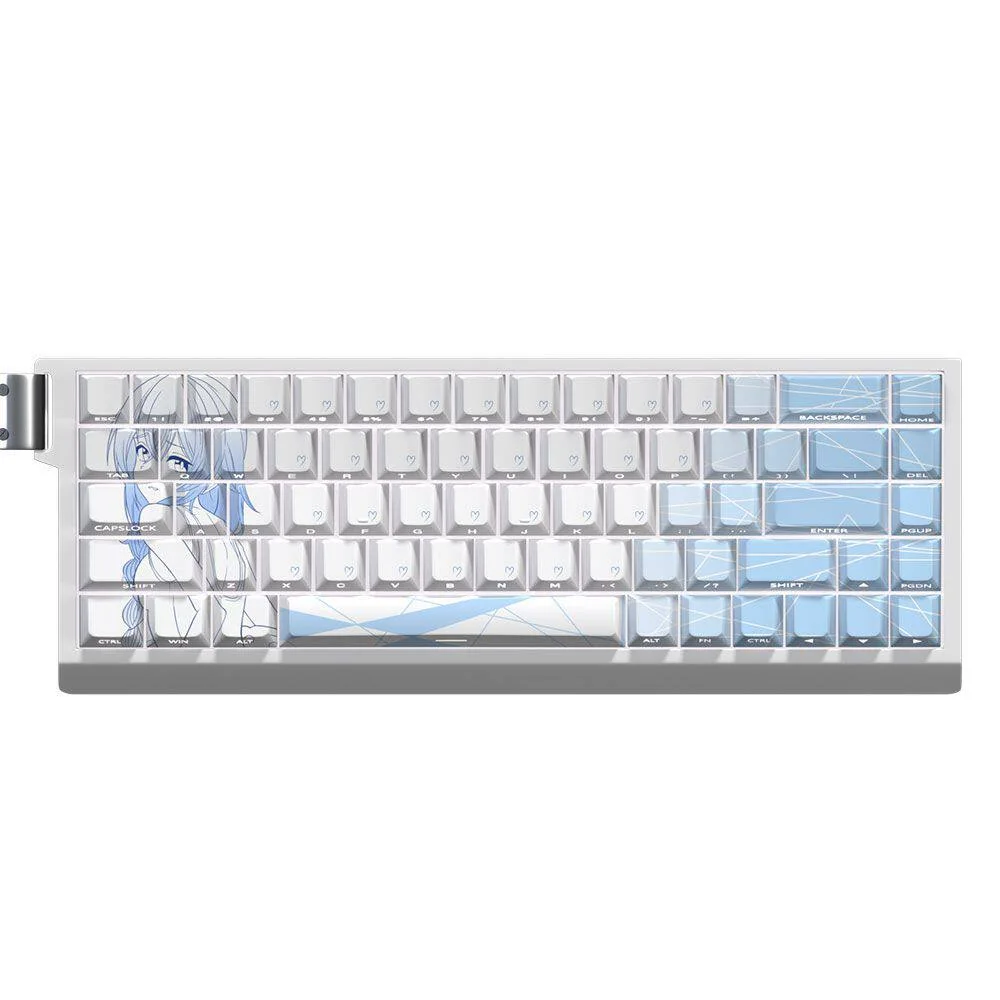 Close-up of side-lit Roxy Migurdia anime character keycaps