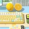 Detail of dye-sublimated legends on Sea Salt Lemon Cheese keycaps, crisp and clear