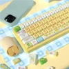 Close-up view of MDA profile Sea Salt Lemon Cheese keycaps with pastel colors