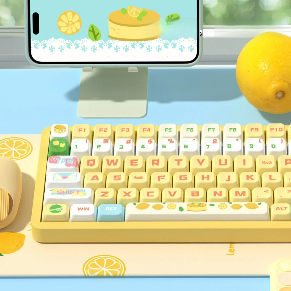 Full layout of the Sea Salt Lemon Cheese PBT keycap set for mechanical keyboards
