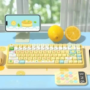 Sea Salt Lemon Cheese PBT Keycap Set on a white mechanical keyboard