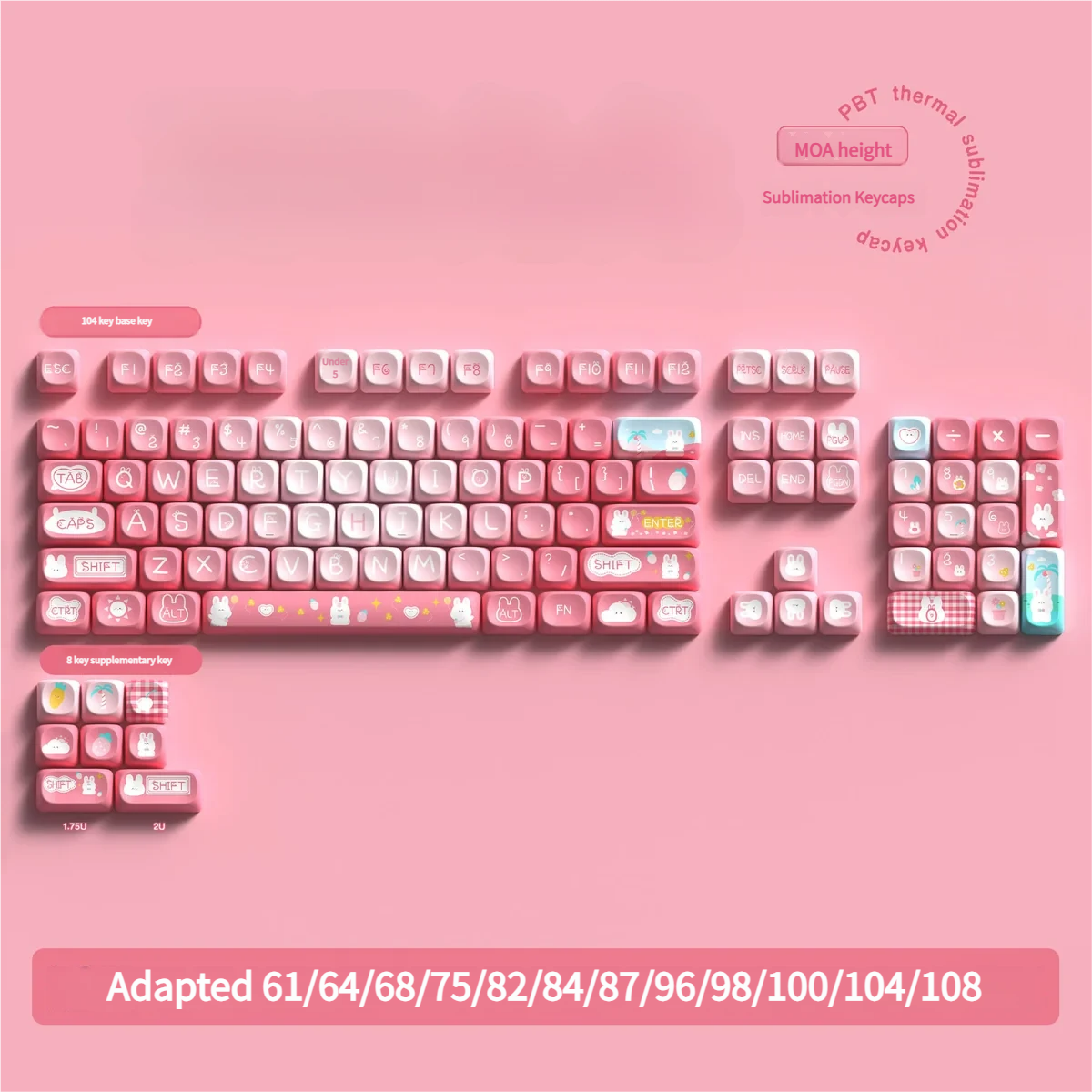 Angle view of Summer Rabbit Series Keycap Adorable PBT showing sculpt and color layering