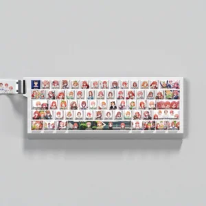 The Quintessential Quintuplets PBT keycap set mounted on a mechanical keyboard with vibrant side-lit anime characters.