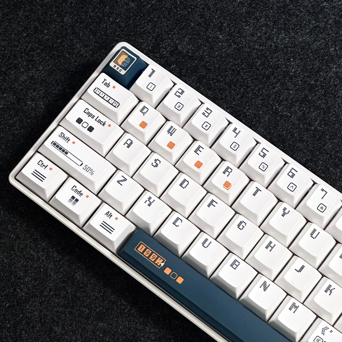 Close-up of Time Machine Cherry Keycap Retrofuturistic PBT highlighting details and finish