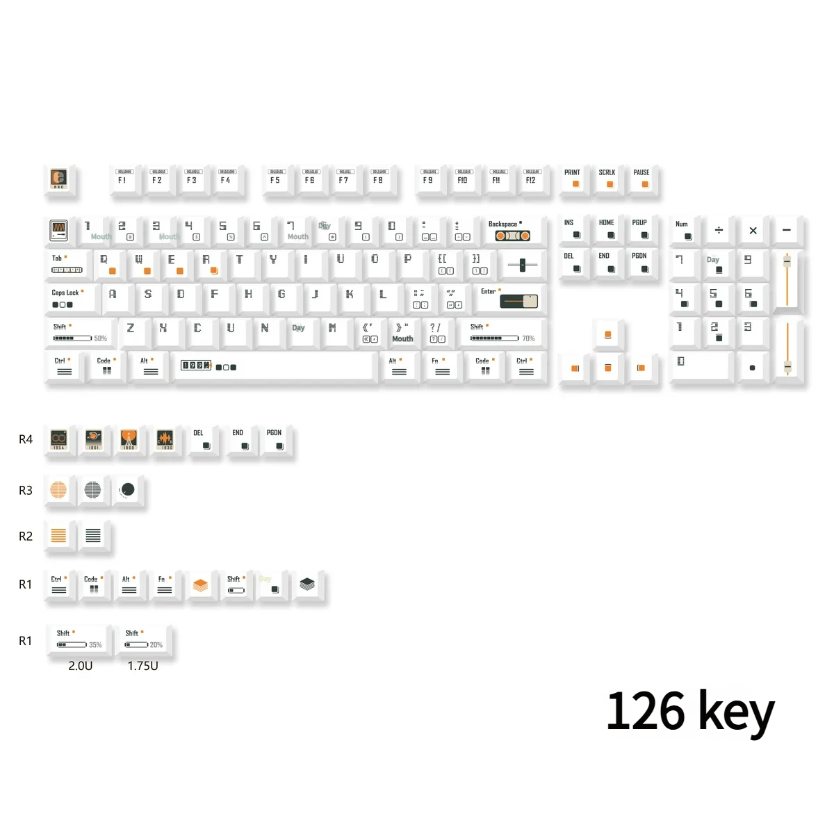 Angle view of Time Machine Cherry Keycap Retrofuturistic PBT showing color layering and layout presence