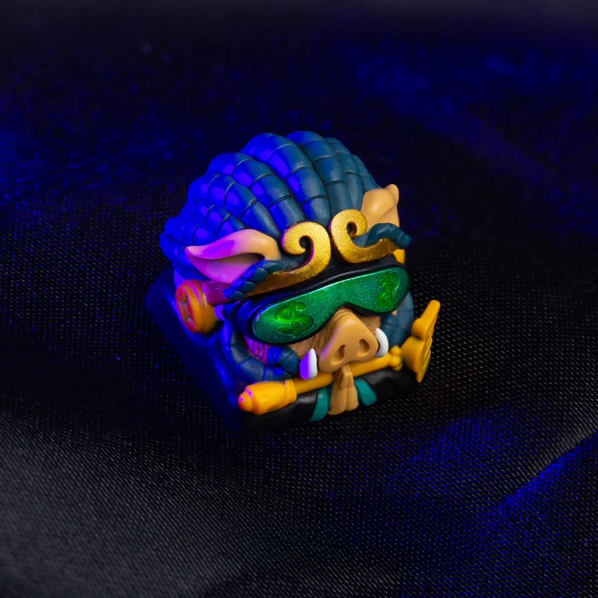 Translucent Bajie Keycap from Journey to the West, styled in cyberpunk aesthetic