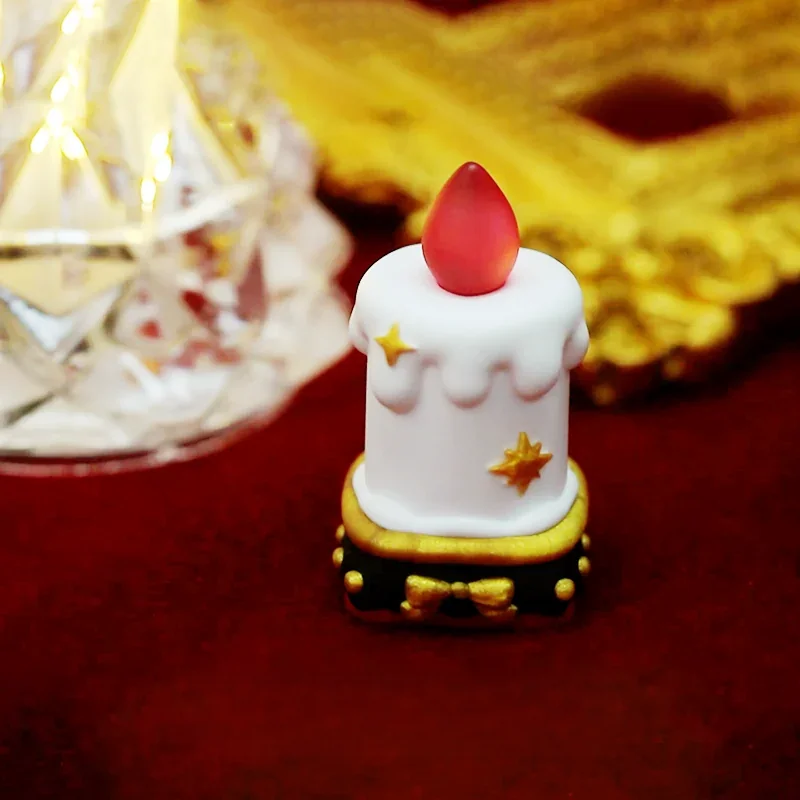 Close-up of translucent Candle Artisan Keycap with intricate layered resin detail