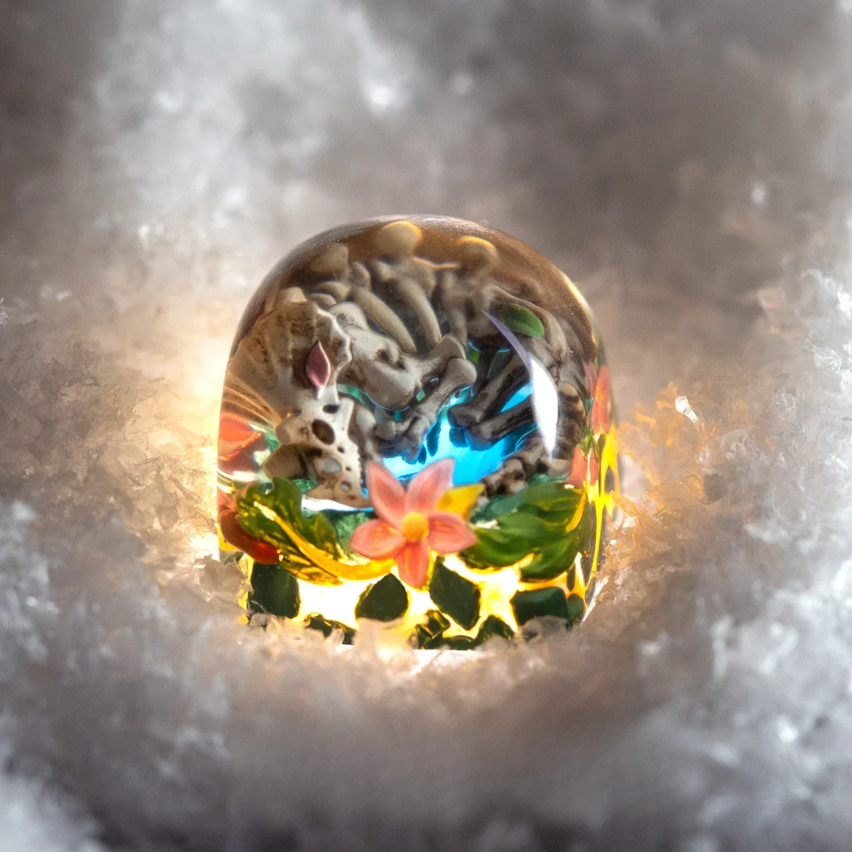 Triceratops keycap on mechanical keyboard, unique artisan piece, ergonomic